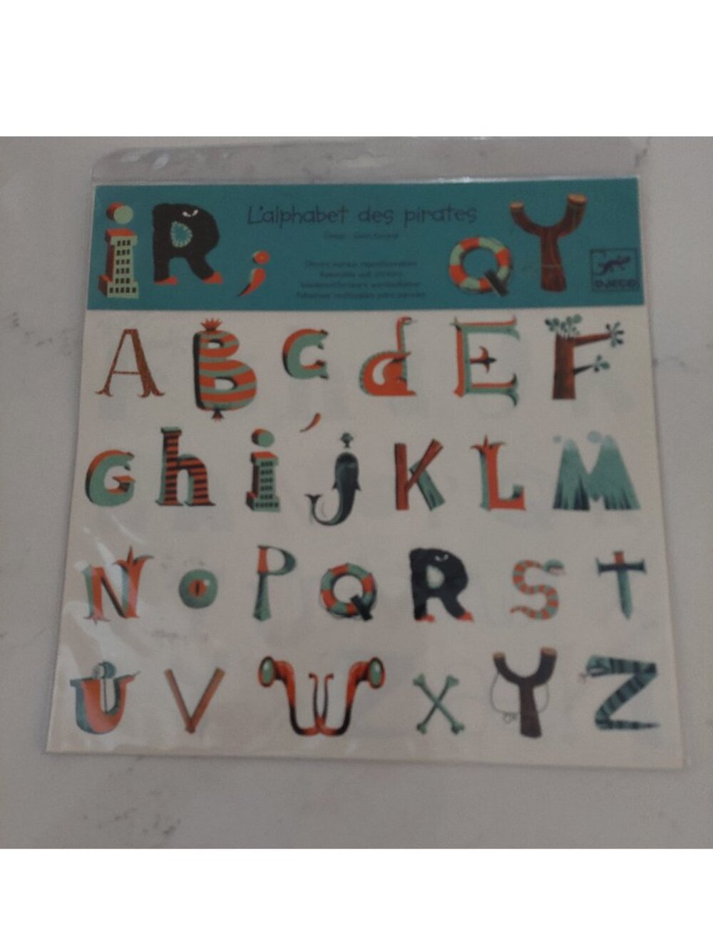 NEW in Package Djeco France Pirate Alphabet Removable Wall Sticker Decals